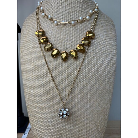 J.Crew Gold-Tone & Pearl Necklace Set W/ Rhinestones Multi-Strand Design  - 3 - Picture 4 of 10